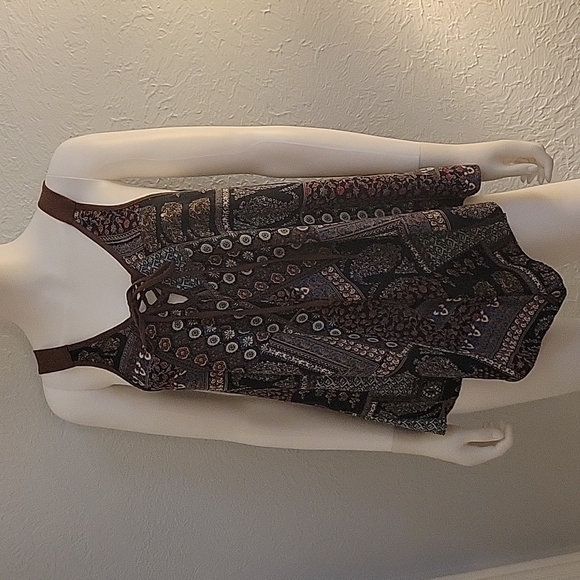 WRANGLER Faux Suede Floral Handkerchief Lace-up Sleeveless Slip Western Top - Picture 4 of 9